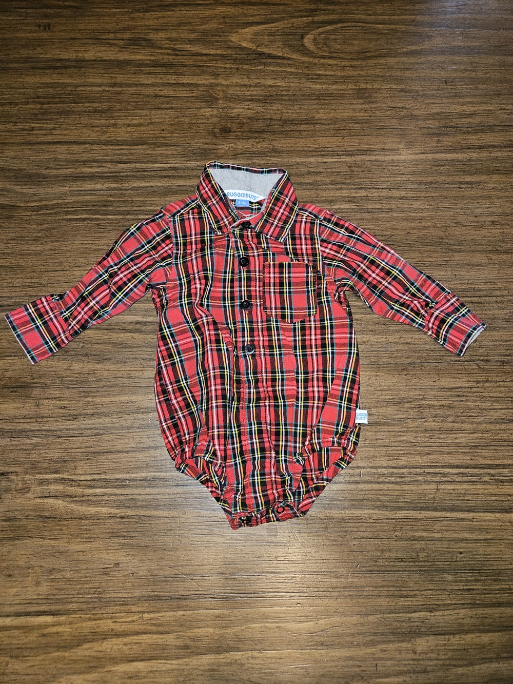 Baby Red Plaid Button-Front Shirt Bodysuit